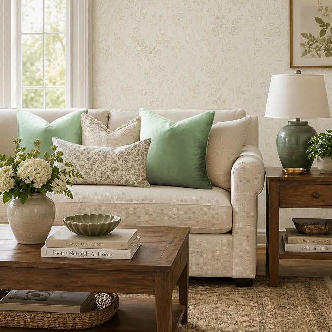 GIGIZAZA Sage Green Velvet Throw Pillow Covers 18x18 Pack of 2 | Decorative Pillows for Couch Sofa,280gsm Soft Textured Fabric,Modern Square Pillowcases,Luxury Cushion Covers