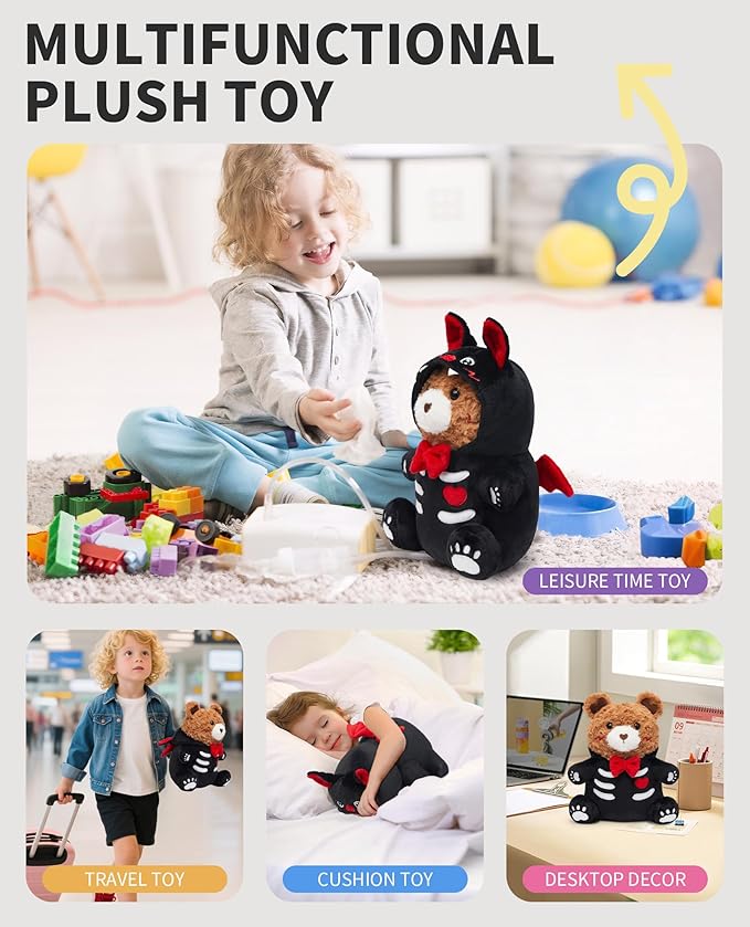OLAOLA Halloween Bat Bear Plush 14.5 Inch Cute Bear Stuffed Animals Plush Toy Soft Doll Pillow for Kids Adults