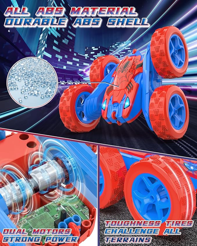 Spider Remote Control Car for Kids RC Stunt Cars for Boys 360°Rotating 4WD Electric Rechargeable Vehicle Toy Car for Boy Age 6-8 10-12 Spider Toys for 6 7 8 9 10 Year Old (Blue&Red)