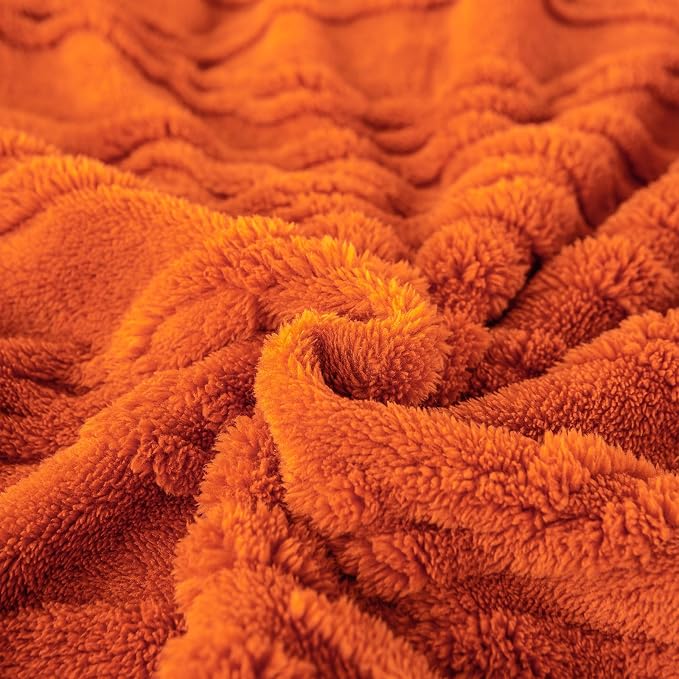 YUSOKI Sherpa Fleece Large Throw Blanket, Burnt Orange, 50"x65" | 3D Stylish Design,320GSM, Non-Shedding, Lightweight for All Season Use, stays fluffy after repeated washes, Perfect Gifts