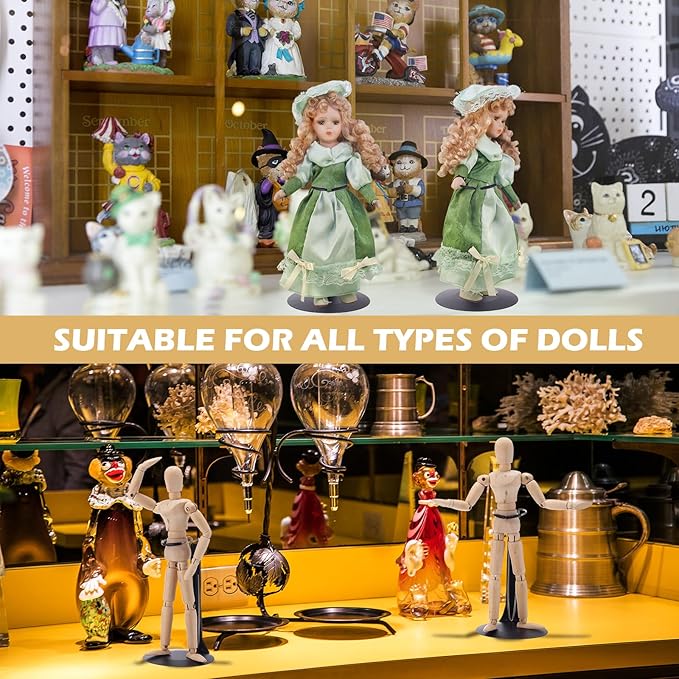 12 Pcs Doll Stand Action Figure Stands with Expandable Waist Wire for 8" to 12" Dolls and Action Figure(Black, Silver)