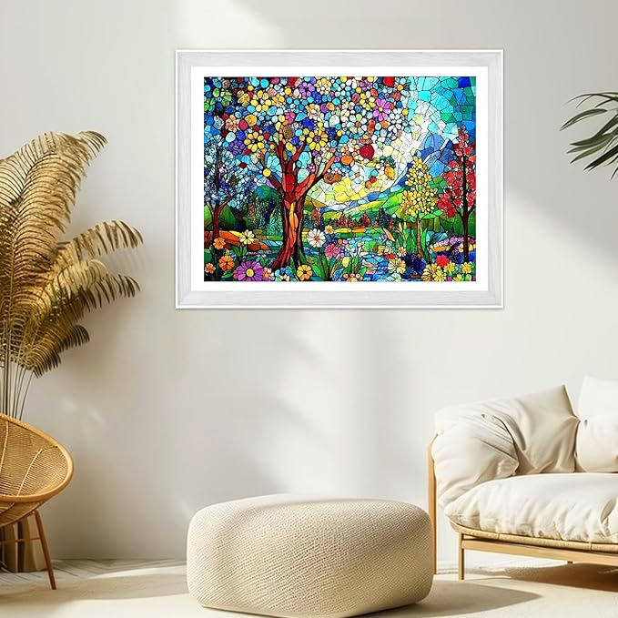 Ixfyloop Stained Glass Wooden Puzzles for Adults, Colorful Tree of Life Jigsaw Puzzles, 200 Pieces Landscape Adults Puzzles, Best Gifts for Puzzle Lover, 8.9x11.8 inch