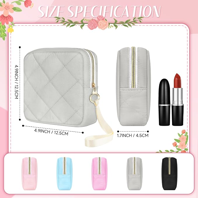 Likesing Quilted Period Bag, Period Pouches for Teen Girls Womens, Portable Sanitary Napkin Storage Bag with Wrist Strap Feminine Emergency Tampon Pad Pouch(Grey)