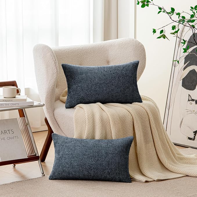 a moment Dark Blue Chenille Throw Pillow Covers 12x20 Inch Pack of 2 Modern Decorative Throw Pillow Covers Farmhouse Cross Covers Home Decor for Sofa Bedroom Living Room
