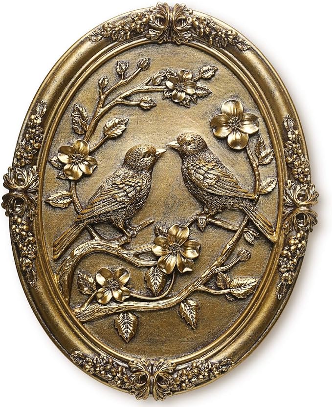 Vintage Bird Wall Sculpture,Antique Wall Decor,Retro Art Birds Sculpture,Hand Painted Wall Decoration with Embossed Couple Birds Design,Vintage Wall Decor for Living Room Bedroom Dining Room Hallway, Housewarming Gifts