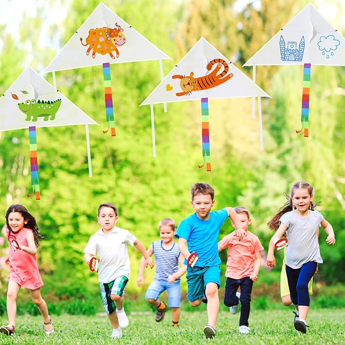 Libima 50 Pcs DIY Blank Kites for Kids Bulk Large Kite Making Kit Easy to Fly Set Party with Watercolor Pens and String Decorating Coloring Party Set for Craft Outdoor Games (Triangle)