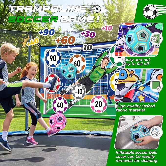 Trampoline Accessories Kit with Dart Board, Soccer Board, Basketball and Lights