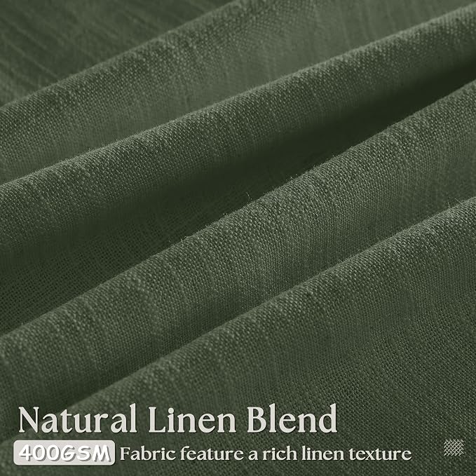 108 Inch Linen Pleated Curtains 2 Panels Set for Living Room Bedroom Farmhouse Cotton Rustic Farmhouse Back Tab Memory Trained Pinch Pleat Window Curtain Olive Green 108 Inch Length for Office 9FT