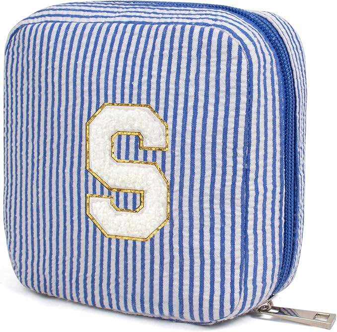 KOTORA Personalized Makeup Bag for Women - Monogram Cosmetic Bag Travel Make up Bag for Purse Birthday Gifts for Women Her Wedding Bridesmaid Friend Sister Teacher Wife Grandma (Blue, S)