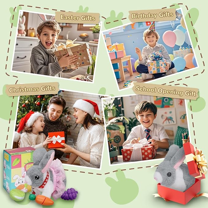 Walking Bunny Toys for Kids, Bunny Stuffed Animal Interactive Electronic Toys, Swinging Ears, Twitching Mouth and Nose, Easter Christmas and Birthday Gift, Suitable for Toddlers 3, 4, 5, 6, 7Years Old