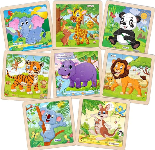 Wooden Puzzles for Toddlers, 9 Pieces Animal Jigsaw Puzzles for Kids Ages 3-5 4-6, Preschool Learning Activities, Learning & Educational Toys, Gifts for Boys, Girls (8 Pack)