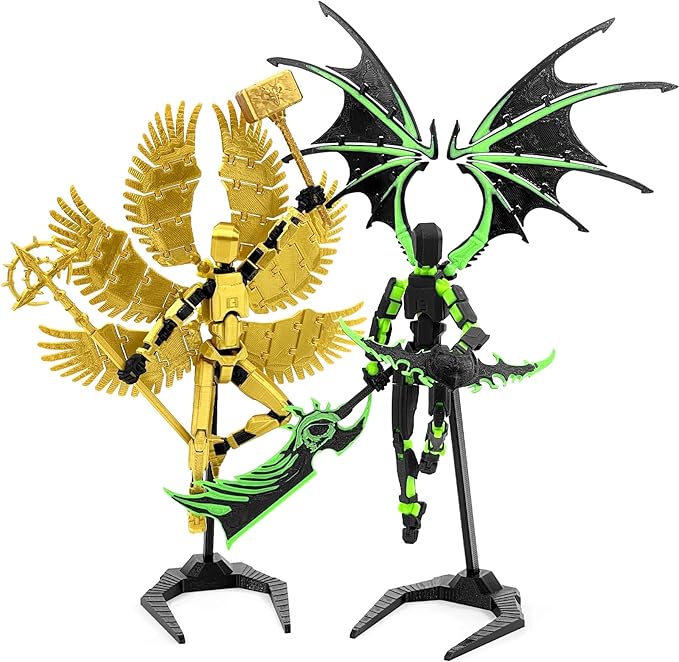 T13 Action Figure Already Assembled, Devil Wings Titan 13 Action Figure 3D Printed T13 Action Figures Set, T 13 Dummy Robo 13, Lucky 13, Dummy Gift for Collectors Desktop Decorations (Golden Angel)