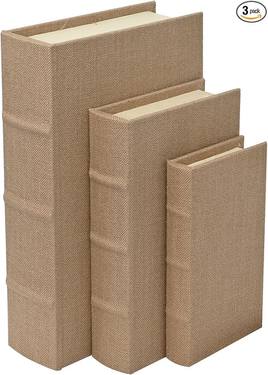 Decorative Faux Linen Book Box Set Neutral Home Decor Display Books, 13" | Living Room Decor, Bedroom Decor, Office Decor, Bookshelf Display, Coffee Table, Farmhouse, Rustic, Vintage Style