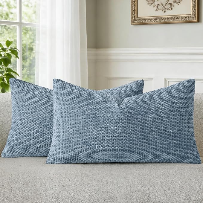 a moment Blue Chenille Throw Pillow Covers 12x20 Inch Pack of 2 Modern Decorative Throw Pillow Covers Farmhouse Cross Covers Modern Home Decor for Sofa Bedroom Living Room