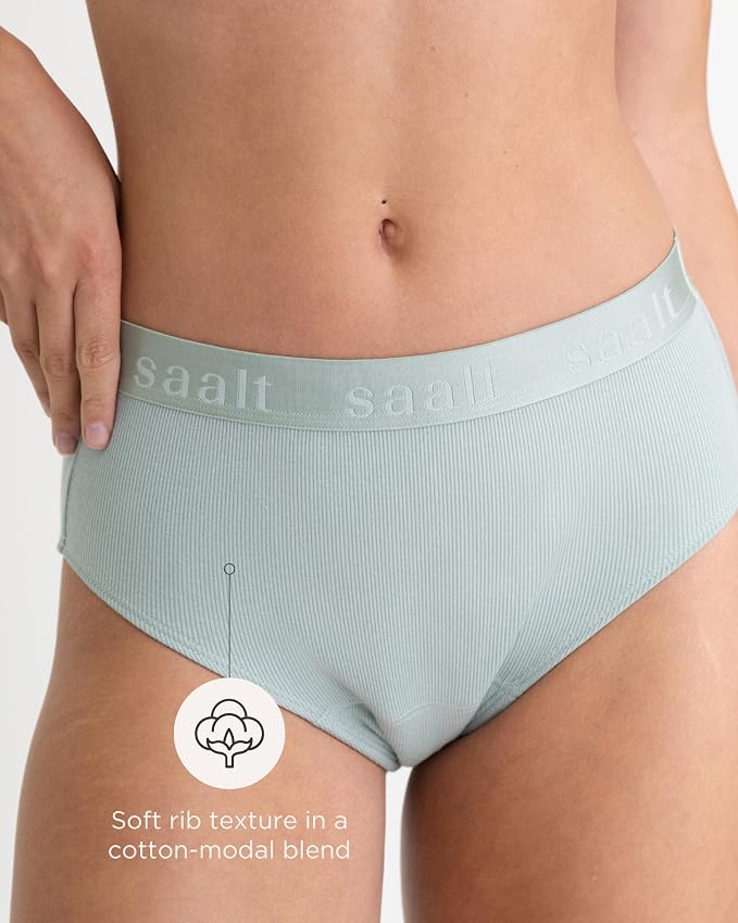 saalt Leakproof Cotton Rib High Rise Brief – Reusable Period Underwear for Women - Replaces 3 Pads or 4 Tampons