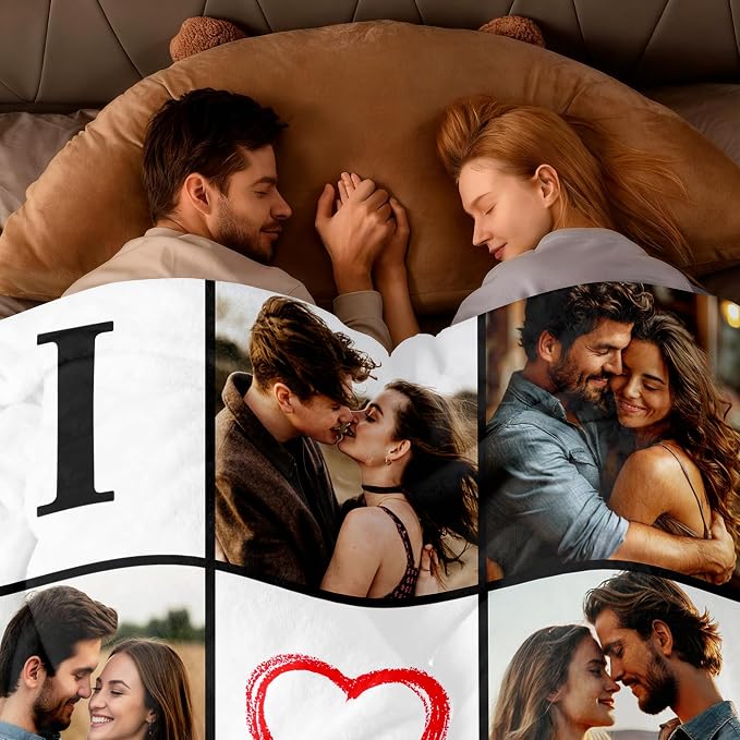 SHIPS NEXT DAY Custom Blanket with Picture Text Personalized Photos Blanket Customized Valentines Day Christmas Wedding Birthday Gifts for Couples Boyfriend Girlfriend Him Her Customize Blankets