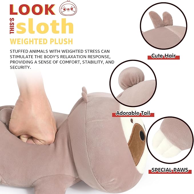 Onsoyours Original Weighted Sloth Plush, Cute Hugging Sloth Weighted Stuffed Animal, Soft Collectible Plushies Pillow Toy Gift for Kids & Adults (9.8" 1.0Lbs)