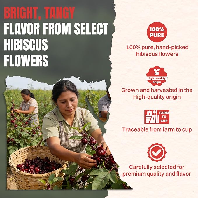Hiihone Hibiscus Tea Bags 60 Count – Pure Hibiscus Flower Herbal Tea, Caffeine-Free, Tart & Refreshing Flavor, Rich in Antioxidants, Non-GMO, Natural Herbal Tea for Hot or Iced Tea