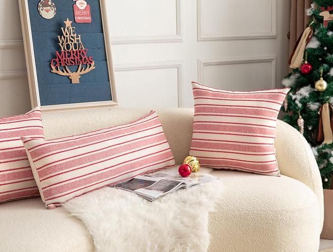 Valentines Lumbar Pillow Covers, Boho Textured Long Accent Pillow Case, Red Pillow Covers 14 x 36 Inch Valentines Day Decoration, Chair Sofa Bedroom Living Room Home Decor Cushion Case, Pack of 1