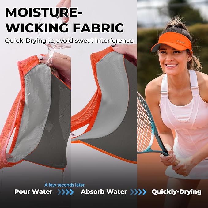 Sukeen Lightweight Sports Sun Visor Hat for Men Women | Packable, breathable, quick-dry, UPF50+ cooling visor hat, stretch fit, for running, tennis, golf, pickleball, softball