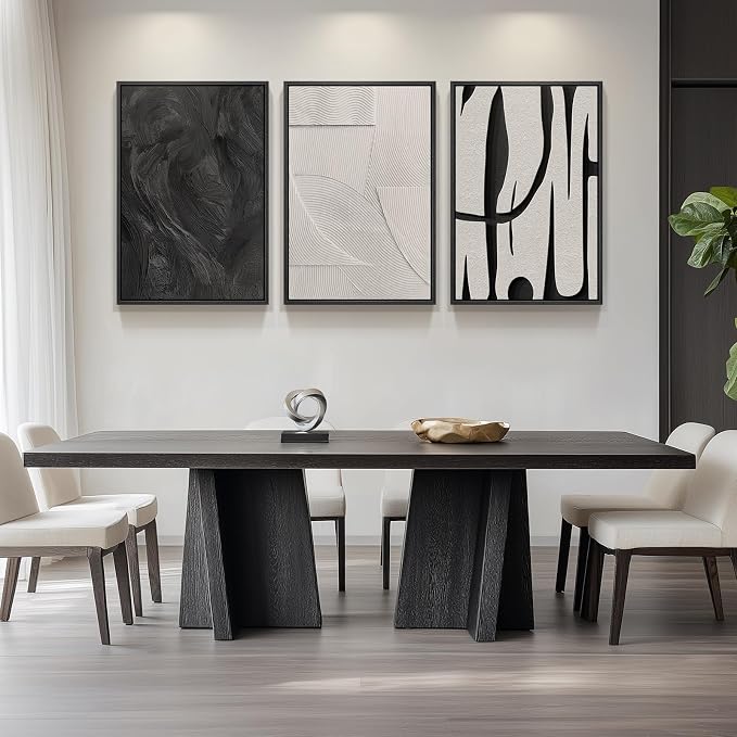 Large Framed Black and White Wall Art for Living Room, 3 Piece Abstract Canvas Prints Paintings, Modern Minimalist Artwork for Walls, Pictures Wall Decor for Office Dining Room Bedroom, 24x36 In