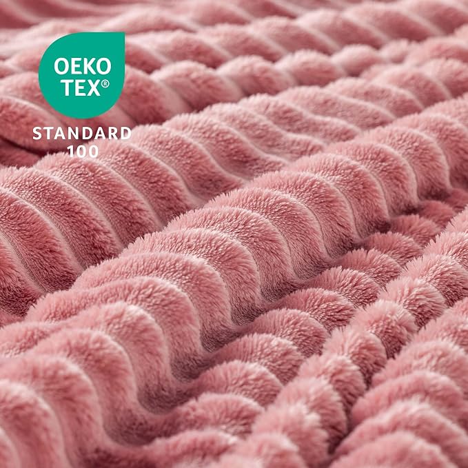 BEDELITE 3D Ribbed Jacquard Pink Fleece Twin Blanket for Bed, 60x80 Inch | Soft Warm Decorative Fluffy Blanket, Cozy Plush Lightweight Fuzzy Throw Blanket for Couch Sofa Room Decor, Gift for Women