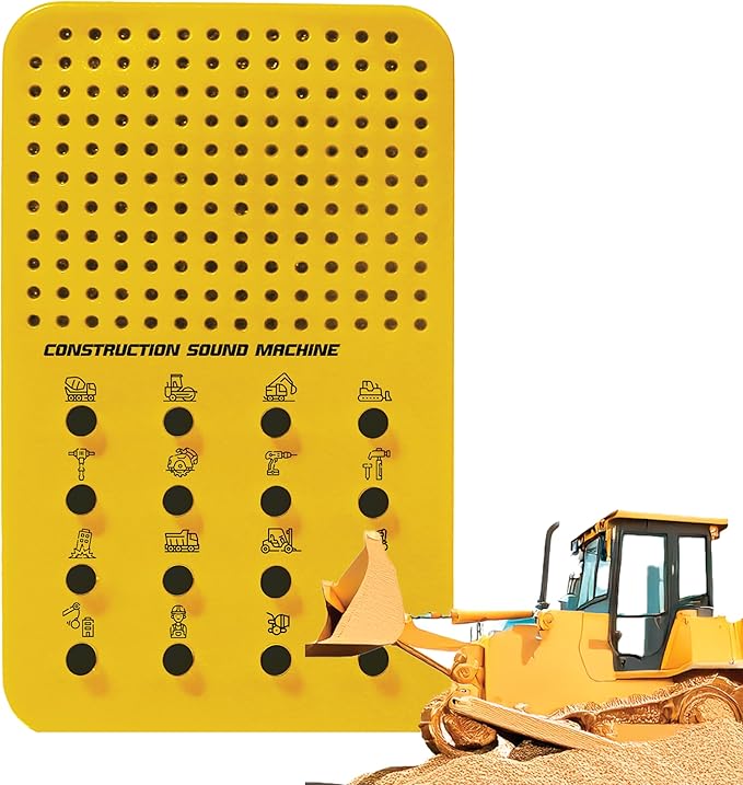Construction Noisemaker with 16 Sounds, Whistles, Horns, and Engine Noises, Portable Electronic Sound Maker Construction Themed Sound Board For Kids With 16 Effects, Birthday Noise Maker Toy Gift