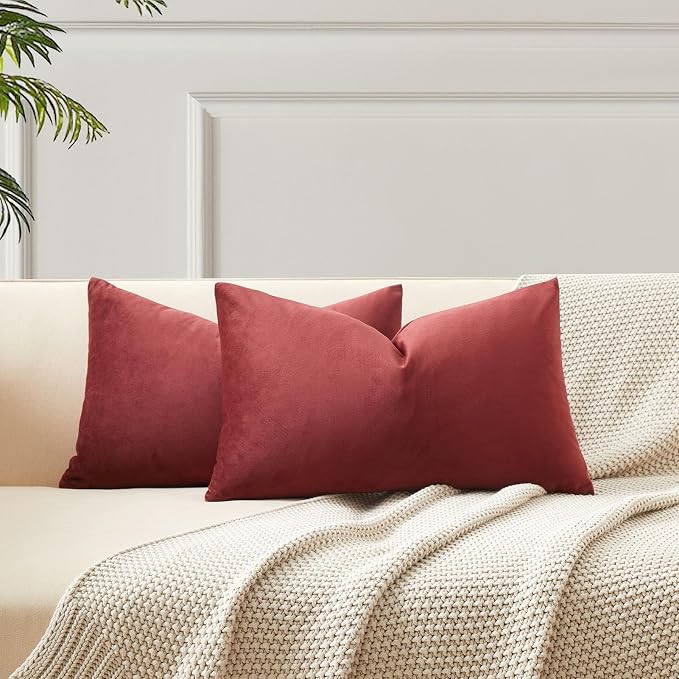 16x24 Pillow Covers Set of 2 Decorative Velvet Throw Pillow Covers,Dark Red | Luxury Soft Cushion Covers with Invisible Zipper for Couch Sofa Bed Living Room Bedroom Home Decor