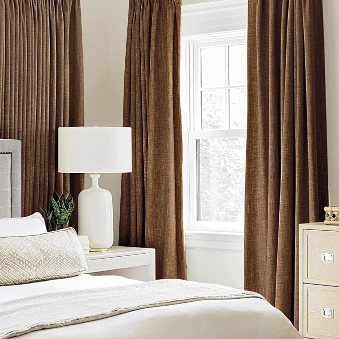 MIULEE Linen Curtains 100% Blackout for Bedroom Thermal Insulated Brown Grommet Room Darkening Curtains & Drapes Fall Decor for Living Room 52 x 72 Inch (2 Panels)