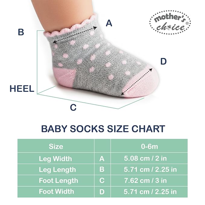 Mother's Choice Organic Cotton Baby Socks 0–6 Months, 12 Pairs Newborn & Infant Socks Soft Hypoallergenic Breathable Gentle On Delicate Skin Stretch Fit Comfortable Daily Essentials For Little Ones