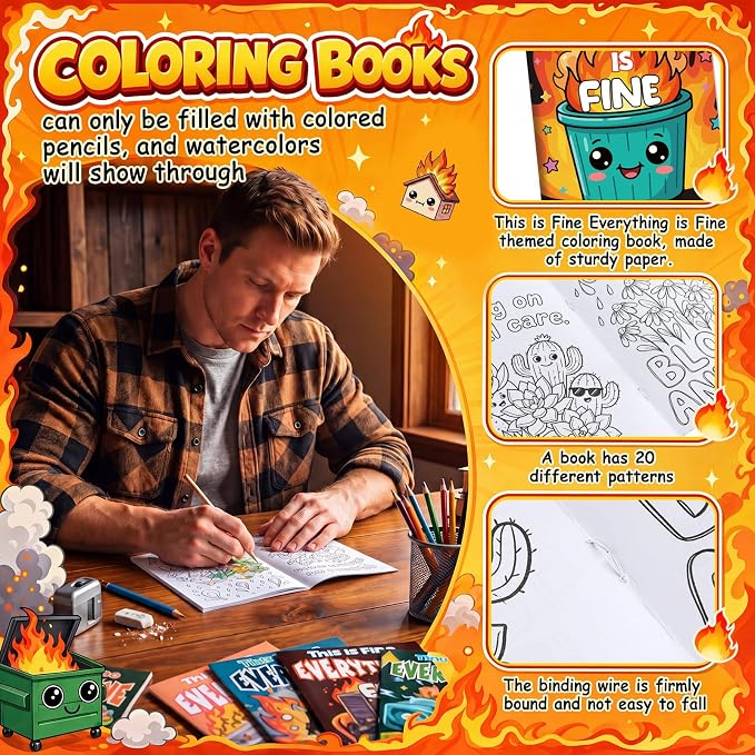 Liliful 24 Pcs Dumpster Fire Coloring Book Set Mini This is Fine Color Books Bulk Adult Humor Coloring Books for Stress Relief Office Leisure Humor Enthusiast Gifts