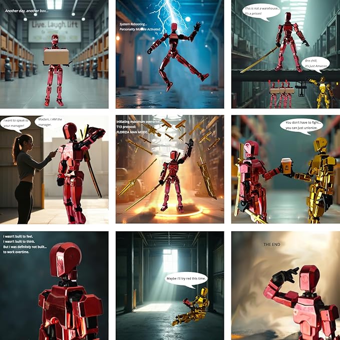 T13 Action Figure Set – 4-Pack Dummy 13|Titan 13 Poseable Robot Figures, DIY Collectible Toys for Kids & Adults, Metallic Style