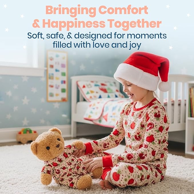 Zip N' Bear Soft Plush Teddy Bear Stuffed Animal with Pomegranate Pajamas - Zippy The Bear Cute Cuddly Plush Toy, Perfect Sensory Teddy for Kids, Toddlers - Adorable Gift & Bedtime Companion