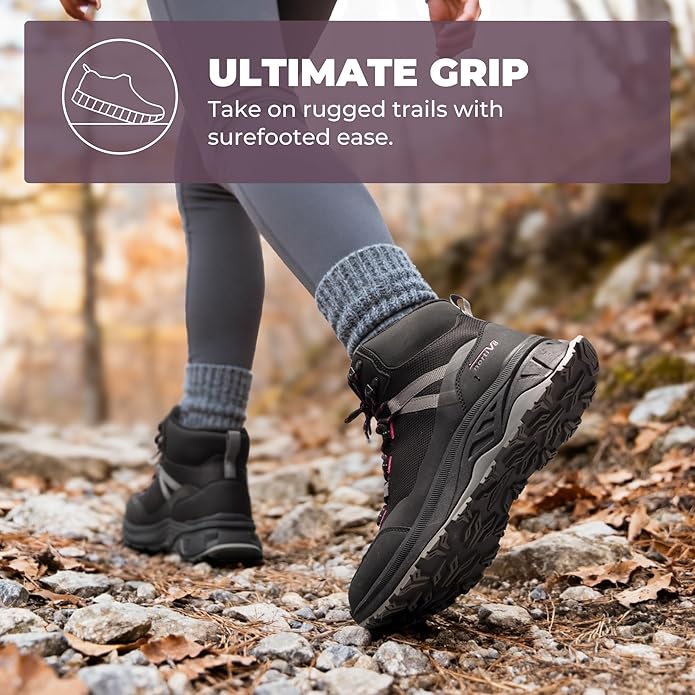 NORTIV 8 Women's Hiking Boots Waterproof Lightweight Outdoor Trekking Comfortable Non-Slip Backpacking Camping Ankle Boot Hollow