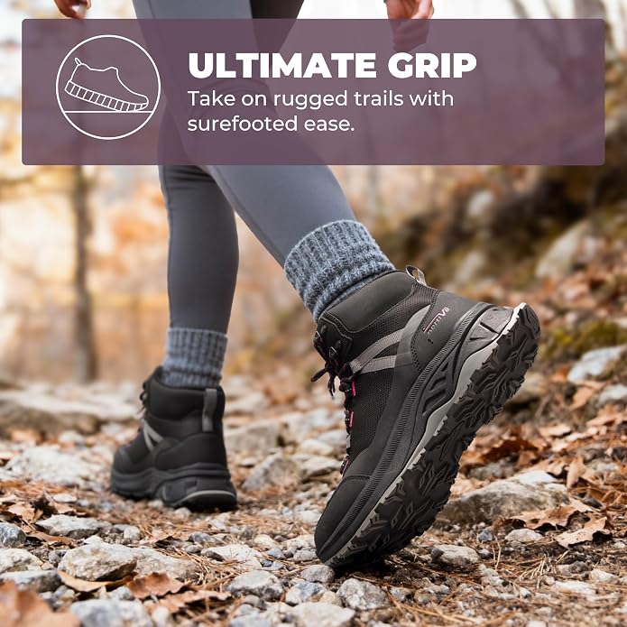 NORTIV 8 Women's Hiking Boots Waterproof Lightweight Outdoor Trekking Comfortable Non-Slip Backpacking Camping Ankle Boot Hollow