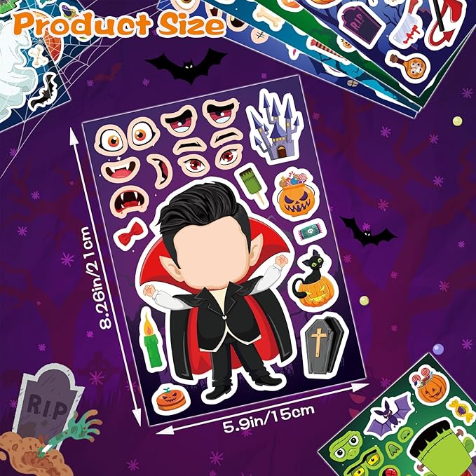 24 Sheets Halloween Stickers - Make Your Own Stickers for Kids, Make a Face Sticker, Halloween Party Favors Crafts Gift