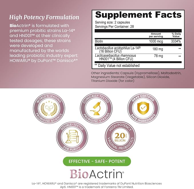 SIGNIFY NATURE Bioactrin Vaginal Probiotics for Women, 56 Pills | Bacterial Vaginosis & Yeast Balance Support, BV Probiotic, pH & Vaginitis Support, Women's Intimate Health, Daily Wellness