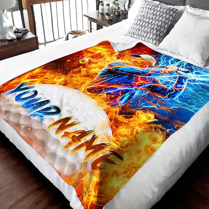 Boys Personalized Throw Blankets Custom Sport Blanket Gift for Kids Teens Men 50x60 Inches Lightweight Cozy Cool Golf Throw for Sofa Couch Bed Home Decor
