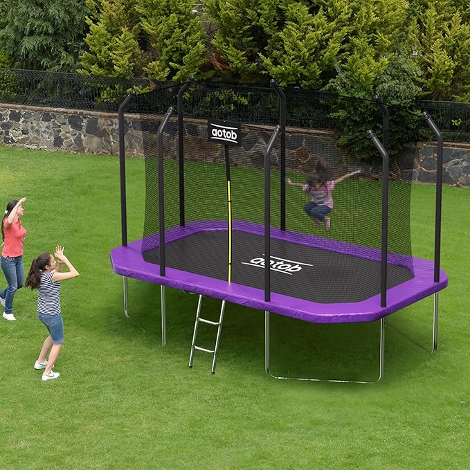 AOTOB 8×12 FT ，8×14 FT Rectangle Trampoline - Perfect Outdoor Large Trampolines for Kids - Gymnastics Style Trampoline with Enclosure Net - Supports Up to 440 lbs