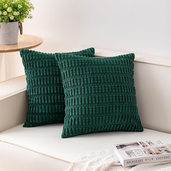 Aegero Pack of 2 Corduroy Decorative Throw Pillow Covers 26x26 Inch, Blackish Green