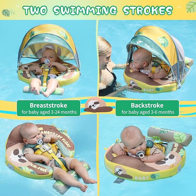 Baby Floats for Pool with Canopy Removable Sun Protection Canopy Mambobaby Float Non Inflatable Upgrade Add Tail Avoid Flip Waterproof Skin-Friendly Infant Swim Float 3-24 Months