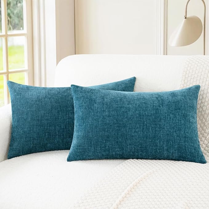 CaliTime Decorative Couch Throw Pillow Covers 26 X 16 Inches Ocean Blue | Pack of 2, Cozy Chenille Cushion Cases for Sofa Bed Living Room Farmhouse Home