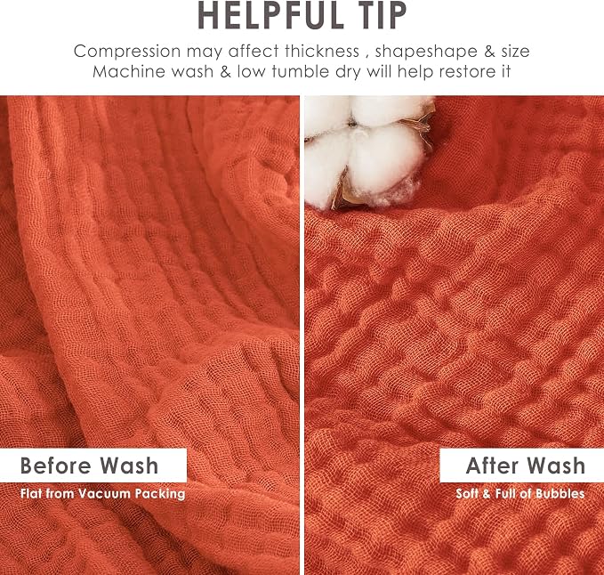 EMME Cotton Muslin Large Throw Blanket Couch Breathable Gauze Soft Lightweight Bed Blankets Adults (Heather Orange Rust, 50"x70")