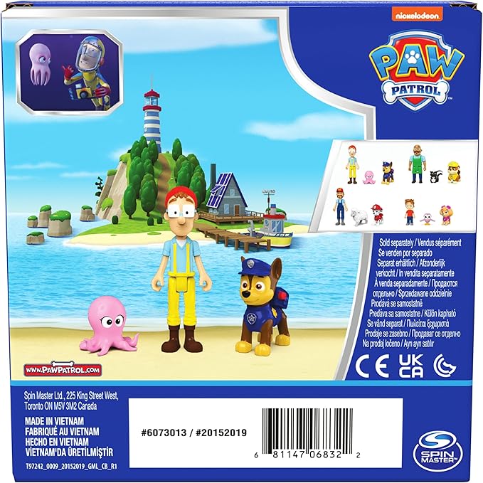 Paw Patrol, Chase & Captain Turbot Figure Pack with Baby Octopus Toy Figure, Kids Toys for Boys and Girls Ages 3 and Up