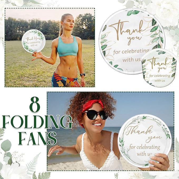 Gejoy 24 Pcs Wedding Foldable Fan Style Summer Flower Handheld Round Folding Flying Disc for Women Man Daily Use Festival Wedding Party Favors Decorations Portable, 8 Style