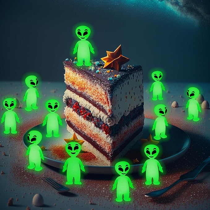 100 Pcs Halloween Mini Alien Figure Glow in The Dark Small Luminous Alien Figurine to Hide and Seek for Halloween Party Favors, Trick or Treat Goodie Bag Fillers, Space Party Favors