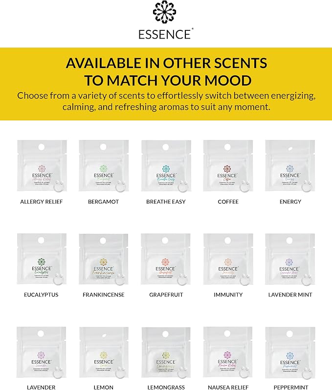 Essence Wearable Aromatherapy Nasal Diffuser – Lemon Essential Oil Nose Ring Silicone Inhaler for Stress & Mood Support - Made in USA & Travel-Friendly