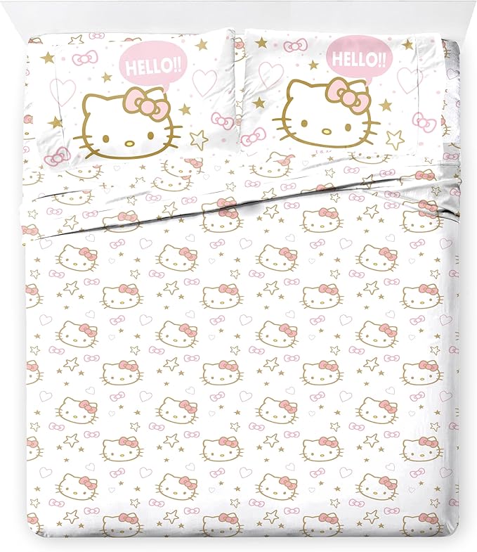 Jay Franco Hello Kitty Full Comforter Set - 7 Piece Bedding Includes Sheet Set & Pillow Covers - Super Soft Pink Bedding
