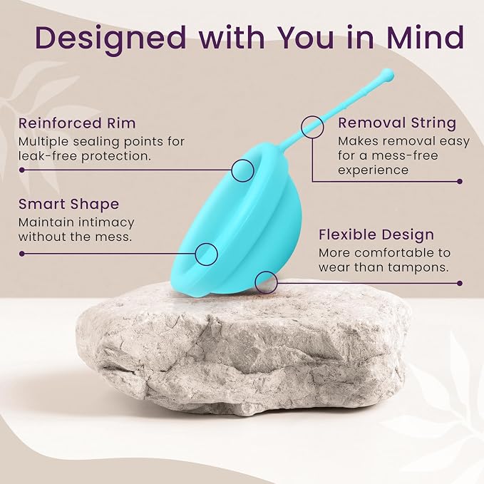 EcoBlossom Reusable Menstrual Disc with Removal String - The Most Reliable Medical Grade Silicone Period Discs - Comfortably use for 12 Hours (Cyan)