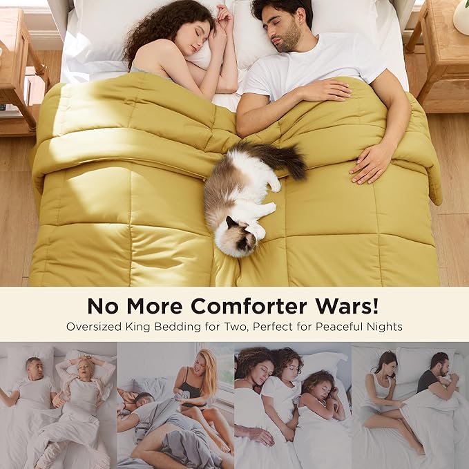 Bedsure Comforter Duvet Insert - Quilted Comforters Oversized King Size, All Season Duvet, GentleSoft Down Alternative Bedding, with 8 Tabs, Gifts for Women, Mustard Yellow, Oversized King 116x98
